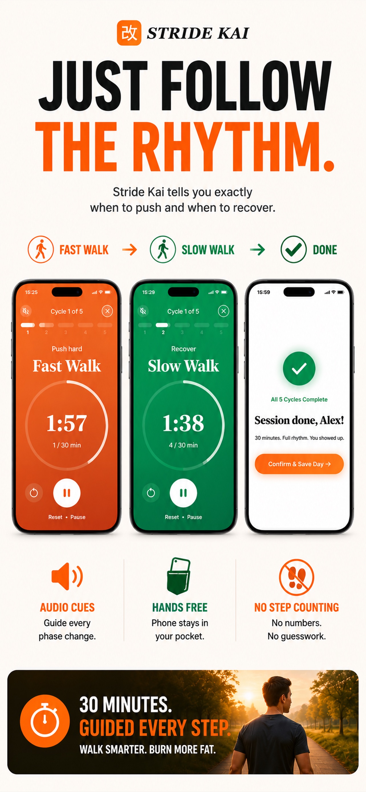 Stride Kai app fast walk and slow walk screens